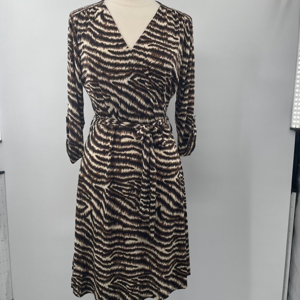 MT COLLECTION Womens Tiger Print Stretch Pull over Dress  Size Large L NEW